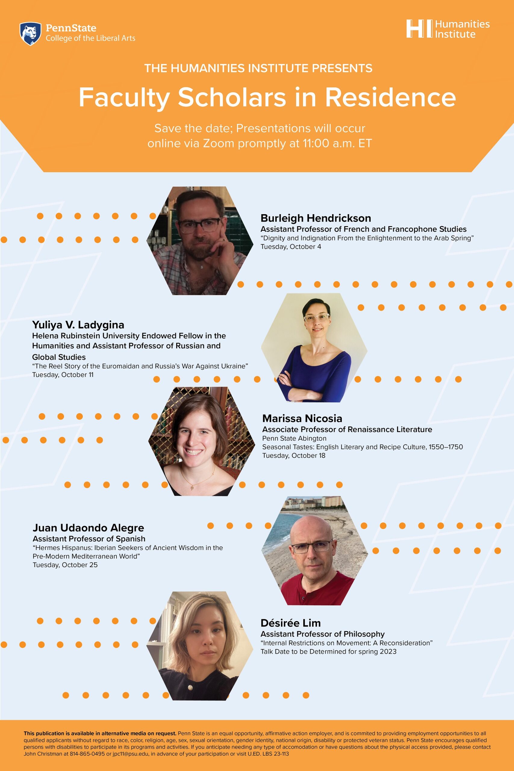 flier with the names and dates of the talks